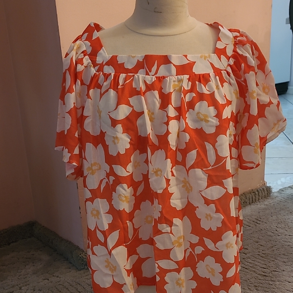 Summer Rio Orange and White Patterned Top
